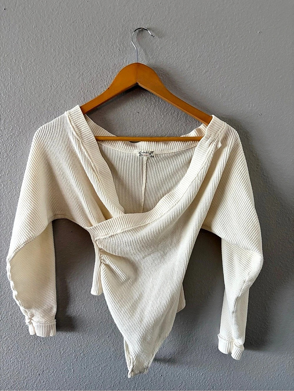 Free People Autumn Cozy Off the Shoulder Waffle Stitch Bodysuit White